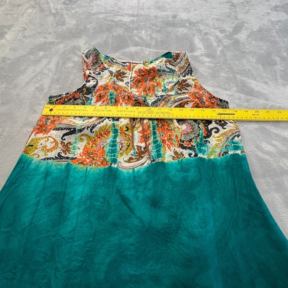 Language 100% Silk Shark Bite Tunic Tank Top Paisley Boho USA Womens S Teal Blue - Picture 7 of 10